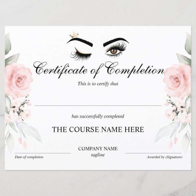 Makeup artist Wink Eye Certificate of Completion (Vorderseite)