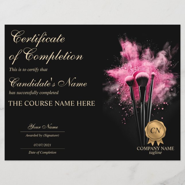 Makeup Beauty Certificate of Completion Award (Vorderseite)