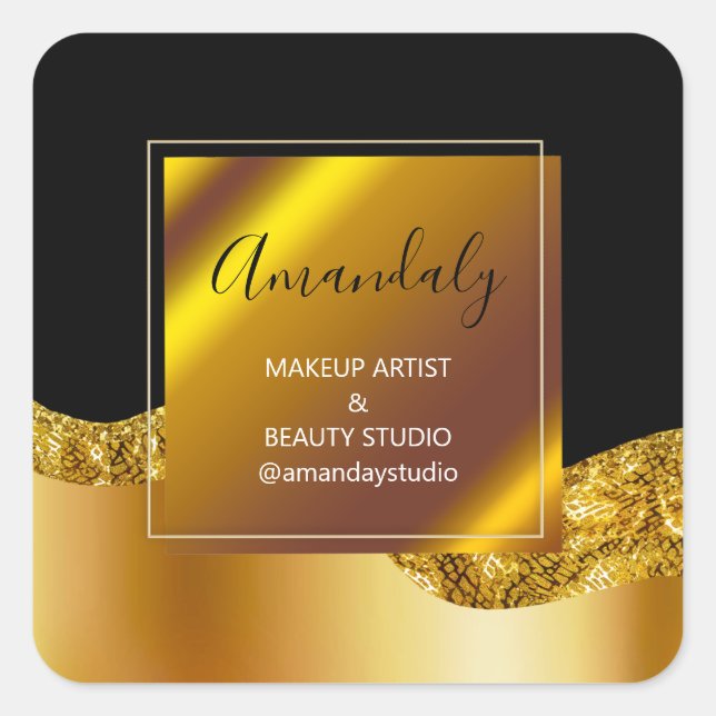 Makeup Beauty Glitzer Dankeschön Gold Black Quadratischer Aufkleber (Vorderseite)