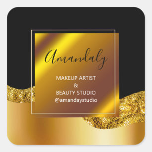 Makeup Beauty Glitzer Dankeschön Gold Black Quadratischer Aufkleber