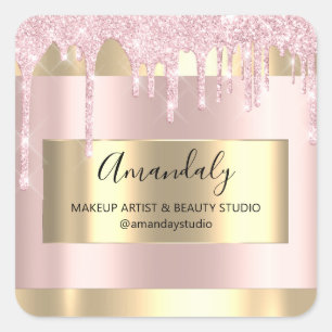 Makeup Beauty Glitzer Gold Gerahmte Boutique Quadratischer Aufkleber