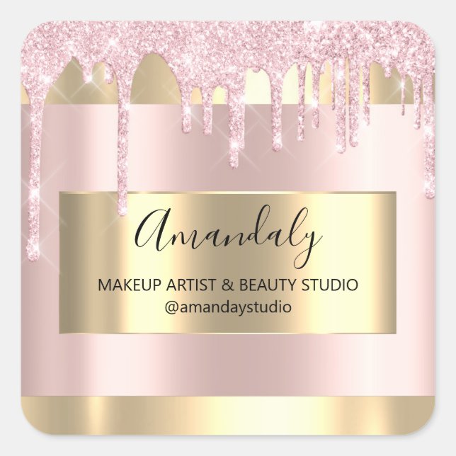 Makeup Beauty Glitzer Gold Gerahmte Boutique Quadratischer Aufkleber (Vorderseite)