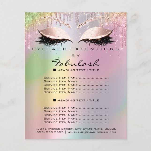 Makeup Beauty Glitzer Preisliste Lash Holograph Flyer (Vorne)