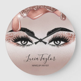 Makeup Beauty Lashes Rose Gold Drips Glitter Große Wanduhr