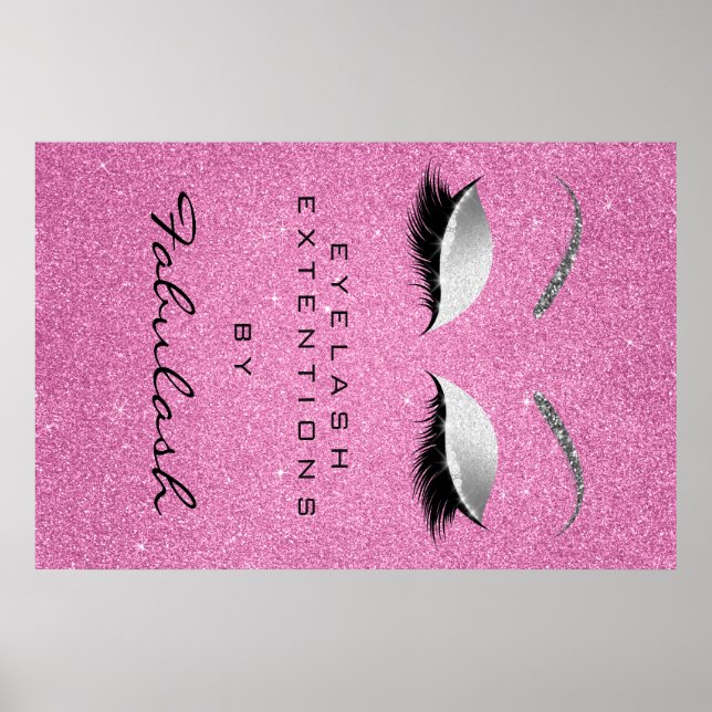Makeup Beauty Salon Eyebrow Name Silver Pink Poster (Vorne)