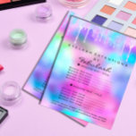 Makeup Beauty Salon Glitzer Holograph Pink Unicorn Flyer<br><div class="desc">In der lebendigen Welt der Schönheit und des Glamours, wo jedes Detail eine Leinwand ist, Individualität und Kreativität auszudrücken, entsteht ein Design, das nicht nur Set ist, um die Vorstellungskraft einzufangen, sondern um Freude und Laune in jedem Betrachter zu erzeugen. Stellen Sie sich das vor: ein Flyer, der nicht nur...</div>
