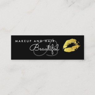 Makeup Beauty Salon Monogram Gold Lippen Schwarz Mini Visitenkarte