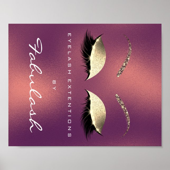 Makeup Beauty Salon Name Gold Lashes Kupfer Poster (Vorne)