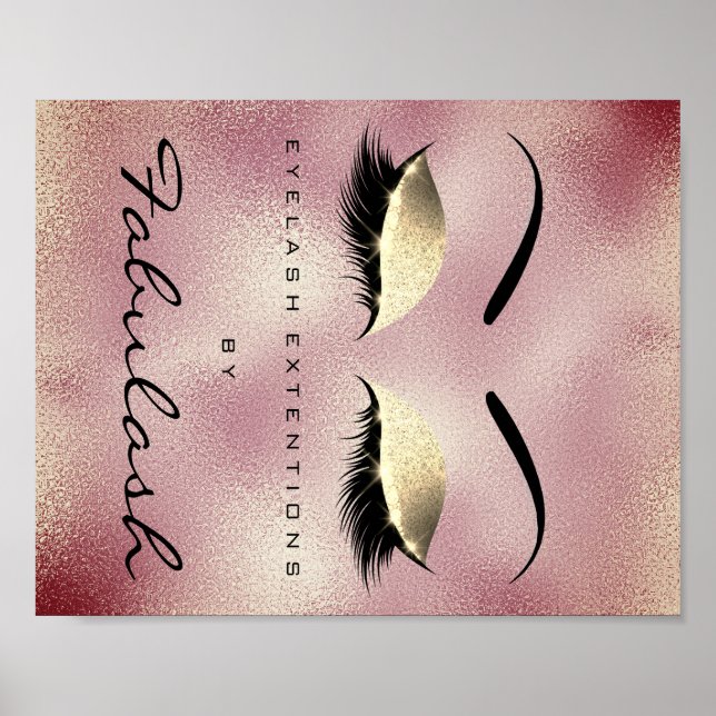 Makeup Beauty Salon Name Gold RoseGlitter Eyebrows Poster (Vorne)