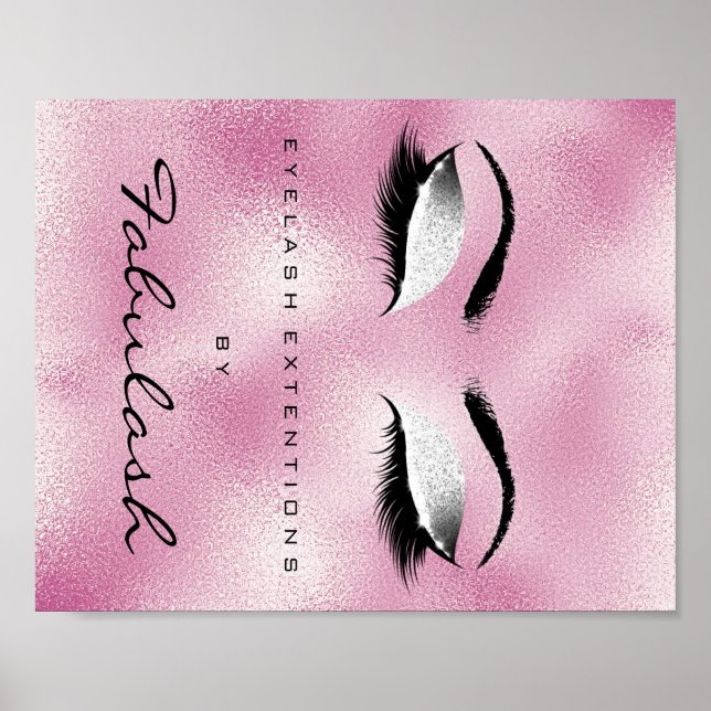 Makeup Beauty Salon Name Silberner Glitzer Rosa Poster (Vorne)