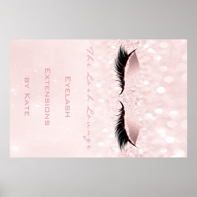 Makeup Beauty Salon Name Weißrosa Funkelnd Lashes Poster (Vorne)