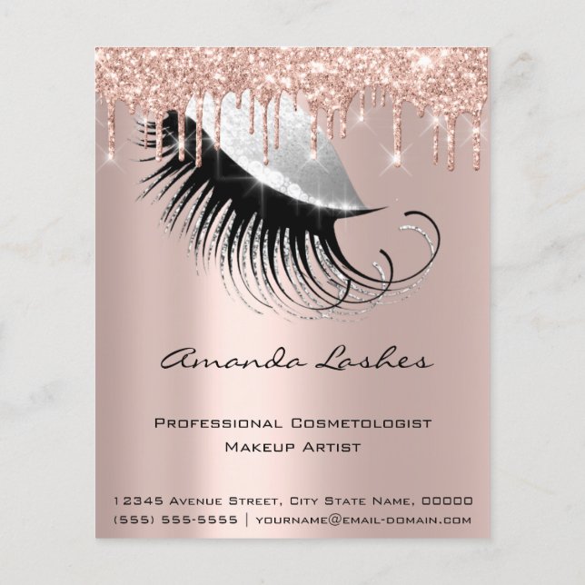 Makeup Beauty Salon Pink Glitzer Flyer Grau Rose (Hinten)