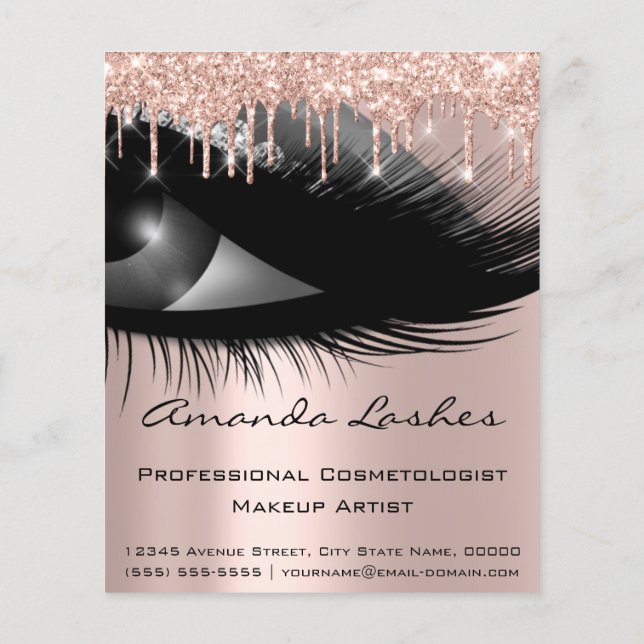 Makeup Beauty Salon Pink Glitzer Tropfen Grau Rose Flyer (Hinten)