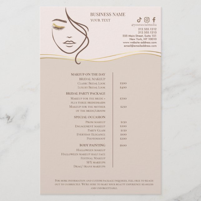Makeup Beauty Salon Price List Flyer (Vorne)