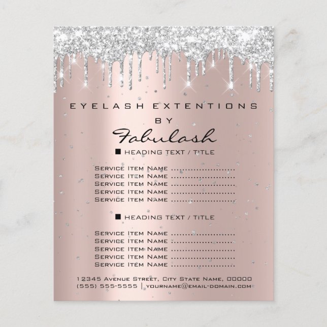 Makeup Beauty Salon Rose Glitzer Flyer Grau Tropfe (Vorne)