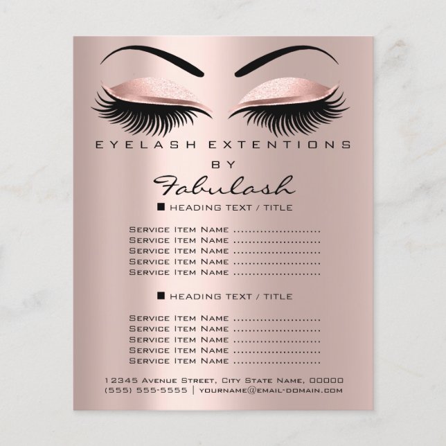 Makeup Beauty Salon Rose Glitzer Flyer Lash Brows (Vorne)