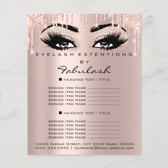 Makeup Beauty Salon Rose Glitzer Preise Eyelashes Flyer (Vorne)