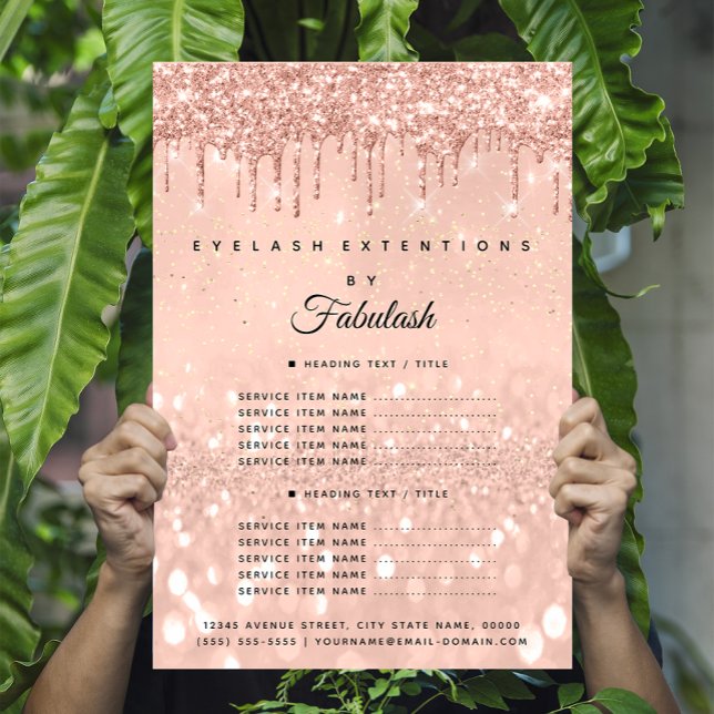 Makeup Beauty Salon Rose Glitzer Preisliste Flyer (Makeup Beauty Salon Rose Glitter Price List Flyer)