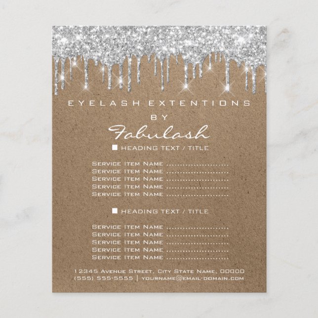 Makeup Beauty Salon Silber Tropfen Kraft Rustikal Flyer (Vorne)