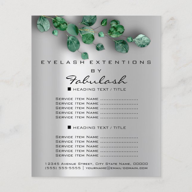 Makeup Beauty Salon Silver Woodland Eukalyptus Flyer (Vorne)