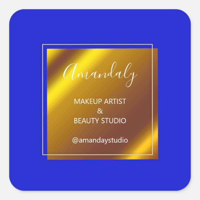 Makeup Beauty Shop DANK. Königsblau Quadratischer Aufkleber (Vorderseite)