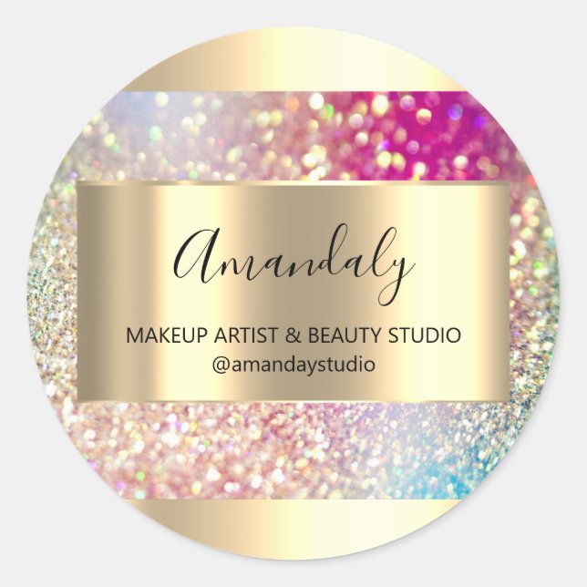 Makeup Beauty Shop Frame Gold Gefallen Holograph L Runder Aufkleber (Vorderseite)