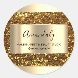 Makeup Beauty Shop Gerahmt Gold Gefallen Glitzer Runder Aufkleber