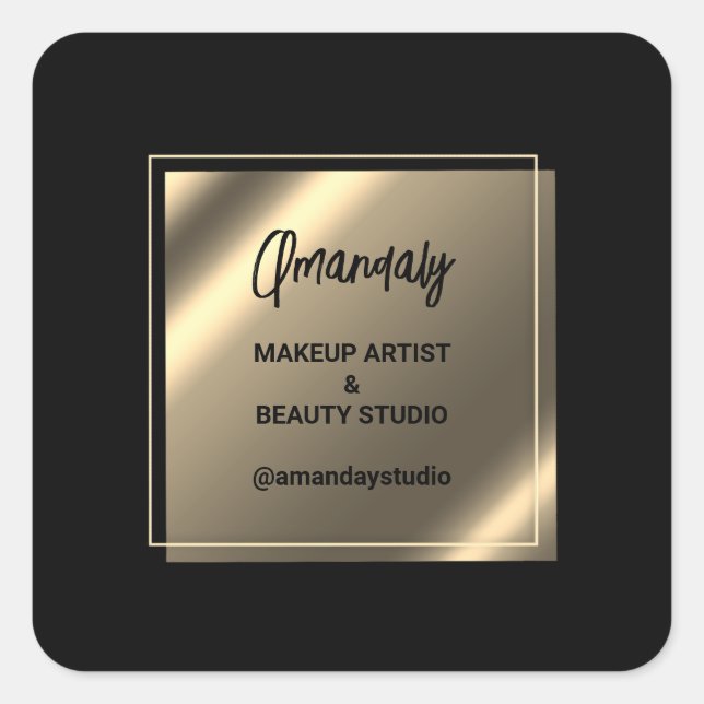 Makeup Beauty Shop Vielen Dank Black Imitate Gold Quadratischer Aufkleber (Vorderseite)