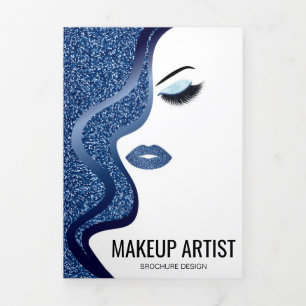 Makeup Blue Glitzer   Lashes Salon   Friseurin Dreifach Gefaltete Karte