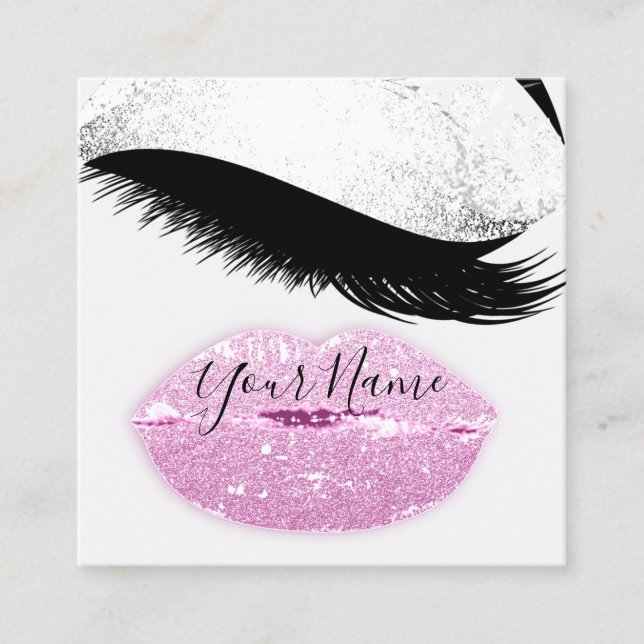 Makeup Boutique Pink Kiss Lips Lash QR Code Grau Quadratische Visitenkarte (Vorderseite)
