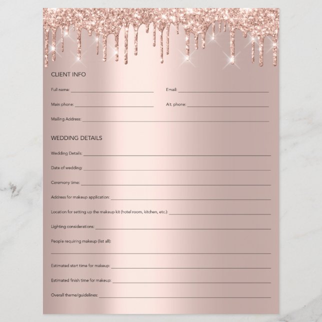 Makeup Bridal Consulting Form Rose Tropfen Glitzer Flyer (Hinten)