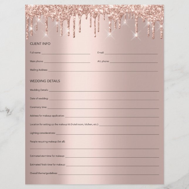 Makeup Bridal Consulting Form Rose Tropfen Glitzer Flyer (Hinten)