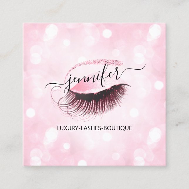 Makeup Brows Eyelash QR-Logo Rosa Quadratische Visitenkarte (Vorderseite)