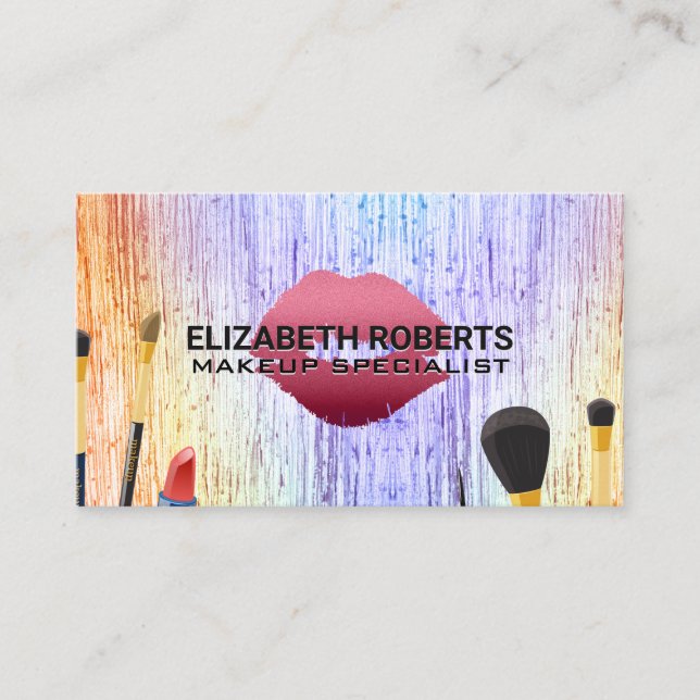 Makeup Brushes | Farbige Textur | Lipstick Kiss Visitenkarte (Vorderseite)