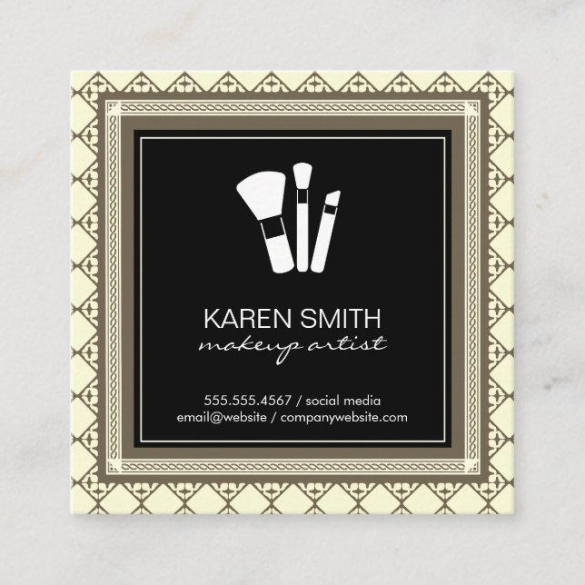 Makeup Brushes | Makeup Artist | Grenze Quadratische Visitenkarte (Vorderseite)