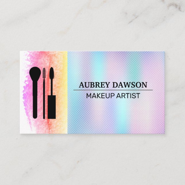 Makeup Brushes Symbol für eine holografische Farbg Visitenkarte (Vorderseite)