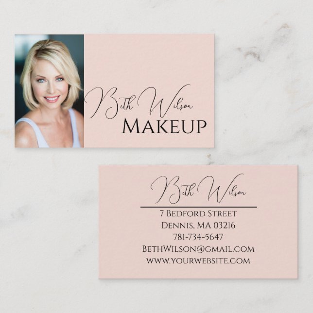 Makeup Business Card, Pink & Black Visitenkarte (Vorne/Hinten)