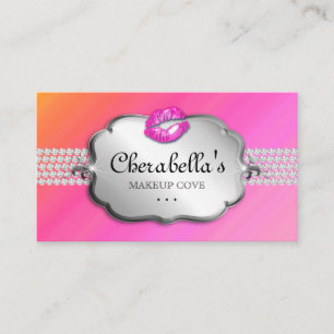 Makeup Business Card Silver Pink Orange Heart Visitenkarte