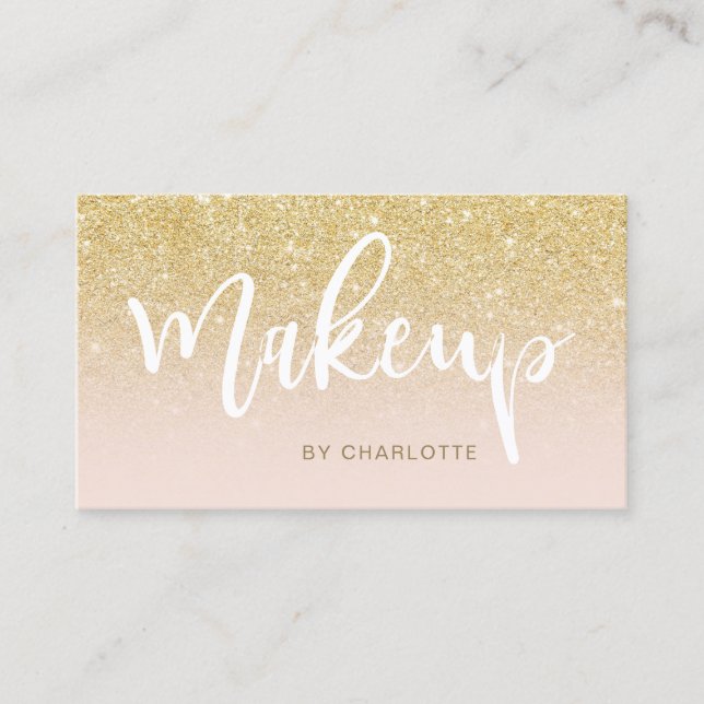 Makeup chic gold Glitzer blush ombre rosa Drehbuch Visitenkarte (Vorderseite)