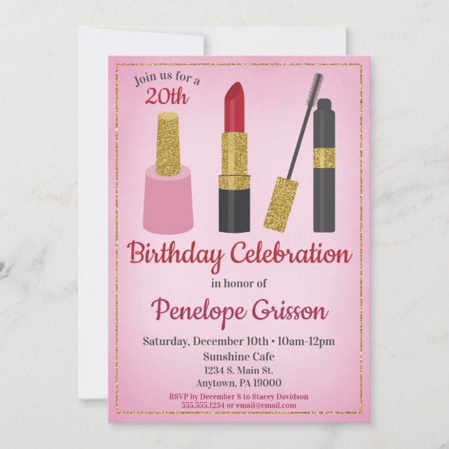 Makeup Cosmetic Birthday Einladung Schönheit Welln (Vorderseite)