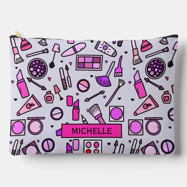 Makeup Cosmetics Illustration Muster Personalisier Zubehörtasche (Vorderseite)