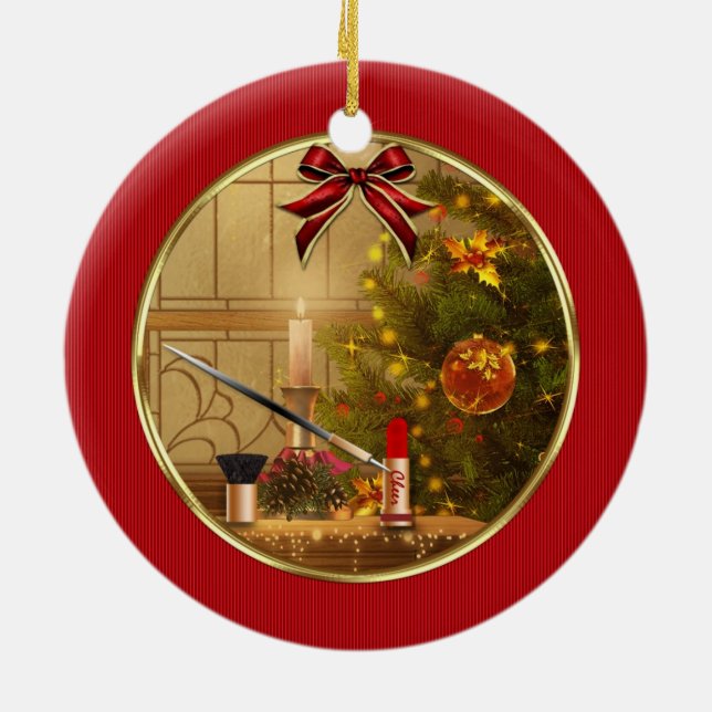 Makeup Cosmetics Roter Weihnachtsfeiertag Ornament (Hinten)