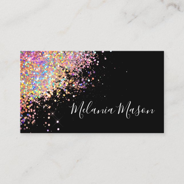 Makeup Elegant Holographic Rose Gold Glitzer Black Visitenkarte (Vorderseite)