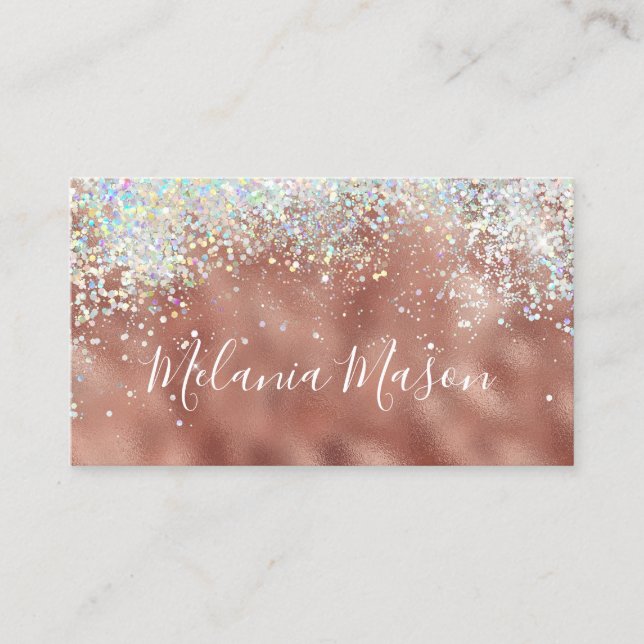 Makeup Elegant Holographic Rose Gold Glitzer Visitenkarte (Vorderseite)