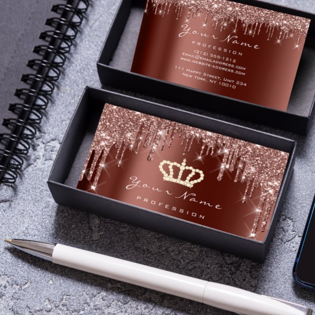 Makeup Event Planner Glitzer Rose Crown Brown Visitenkarte (Makeup Event Planner Glitter Rose Crown Brown Business Card)