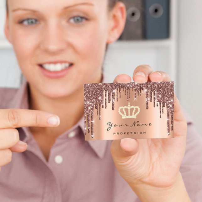 Makeup Event Planner Glitzer Rose Crown Copper Visitenkarte (Makeup Event Planner Glitter Rose Crown Copper Business Card)