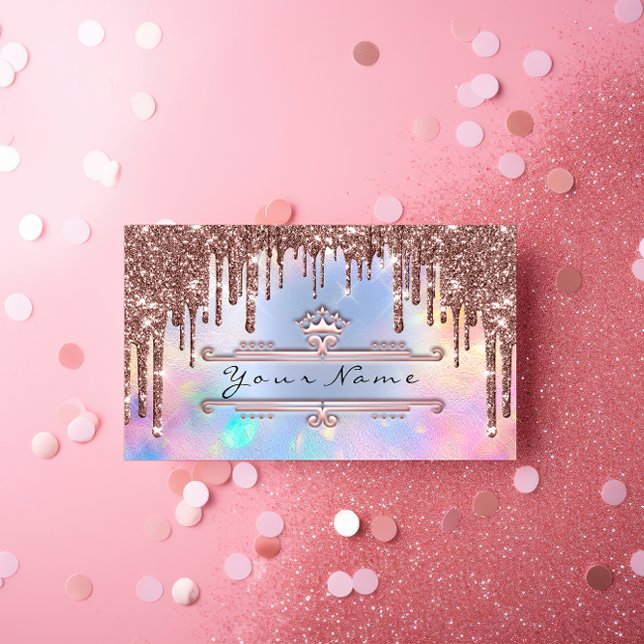 Makeup Event Planner Rose Crown Holograph Blue Visitenkarte (Von Creator hochgeladen)