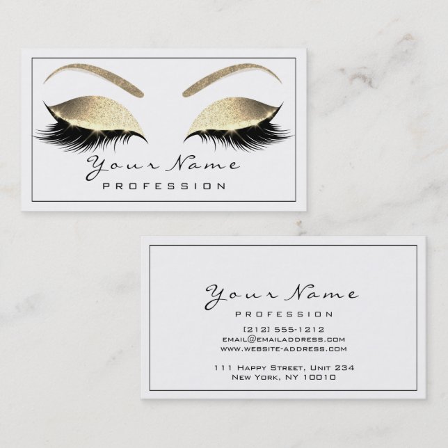 Makeup Eyebrow Beauty Lashes Glitzer Gold White Visitenkarte (Vorne/Hinten)
