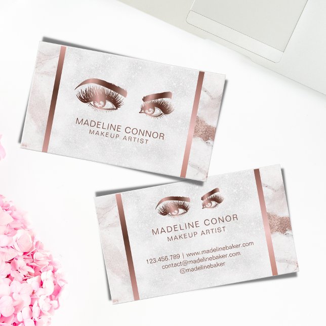 Makeup Eyebrow Eye Lashes Rose Gold Marmor Textur Visitenkarte (Von Creator hochgeladen)