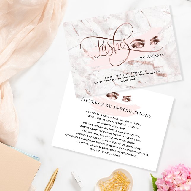 Makeup Eyebrow Eyes Lashes Aftercare-Karte Marmor Empfehlungskarte (Von Creator hochgeladen)